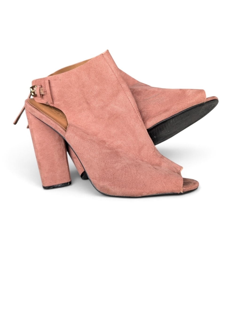Charlotte Russe Dusty Rose Suede Peep-Toe Block Heel Booties